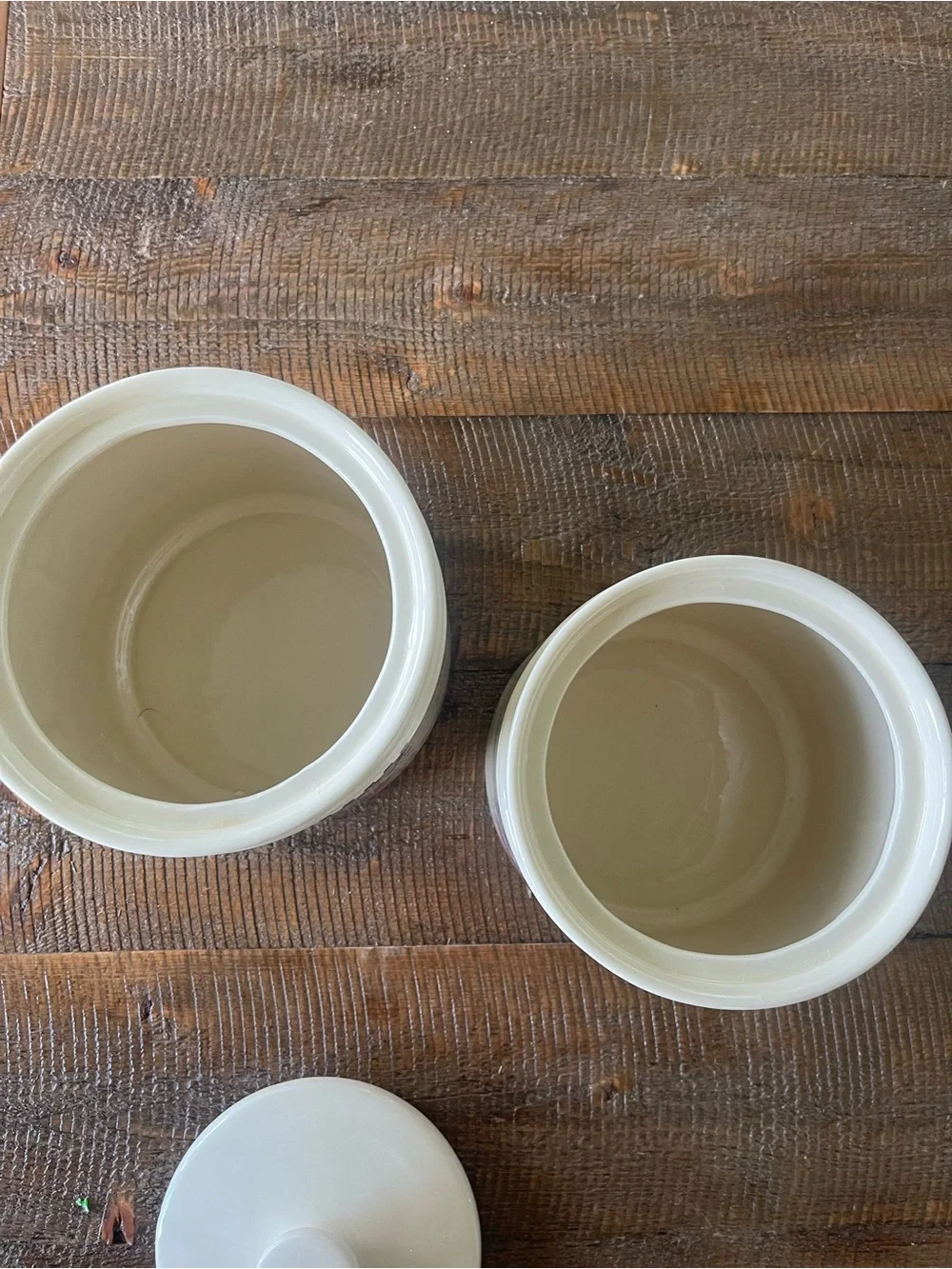 Heath Ceramics Cream Canisters with Blue and Pink Heart Motif